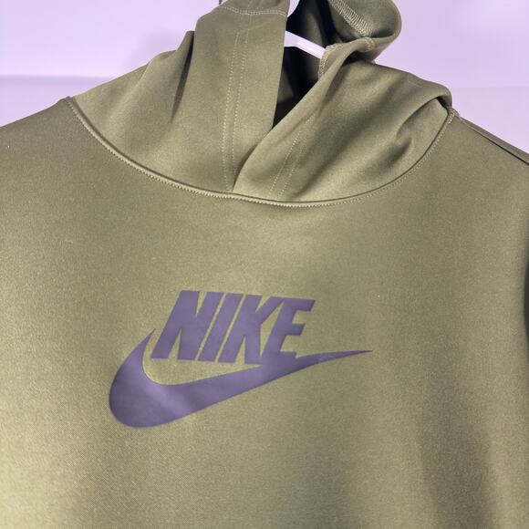 Nike Hoodie Boys XL Olive Green Kangaroo Pouch Pullover Black Swoosh Logo - Picture 3 of 13